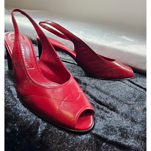 Cloud Walker Crown Peep Toe Leather Upper Pumps - Red - SZ 12W - Picture 4 of 8